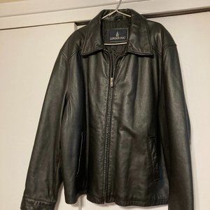 Men's Black Leather London Fog Bomber Jacket, Size L